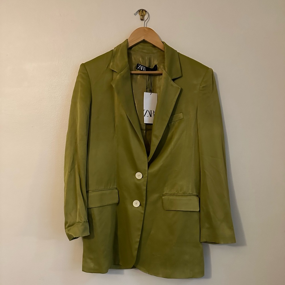 ZARA OLIVE GREEN SILK FEELING JACKET